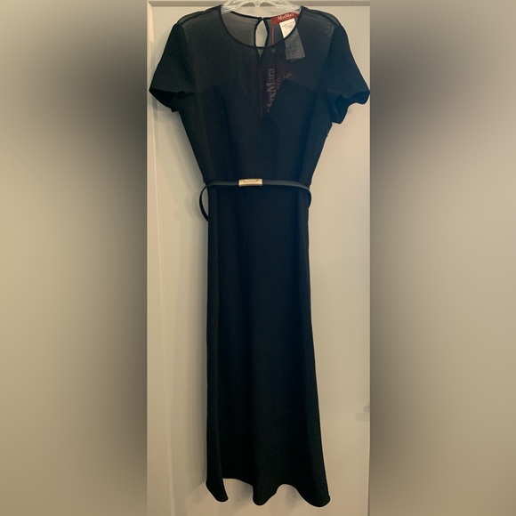 Max Mara Studio Asturie Mixed Media Black Belted Dress size 4 NWT - Picture 5 of 15
